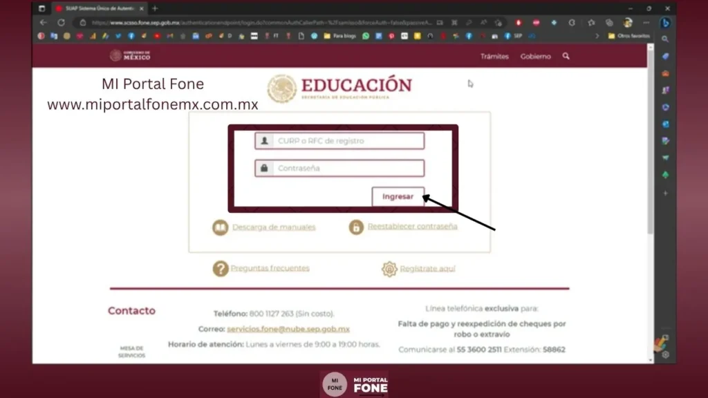 Ingresa al Portal Oficial: Visita https://miportal.fone.sep.gob.mx usando un navegador actualizado, preferiblemente Google Chrome, para garantizar compatibilidad y evitar errores de carga.